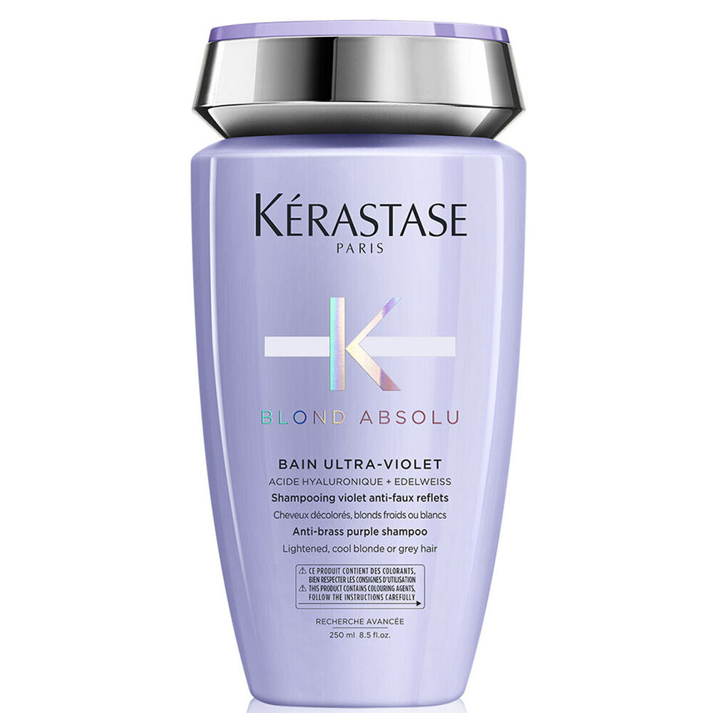 Bain Ultra Violet Blond Absolu Shampooing Cheveux Blonds Kerastase Ideal para rubios fríos y cabellos grises, el uso regular de este champú proporciona una protección antiamarilleamiento. bain ultra violet