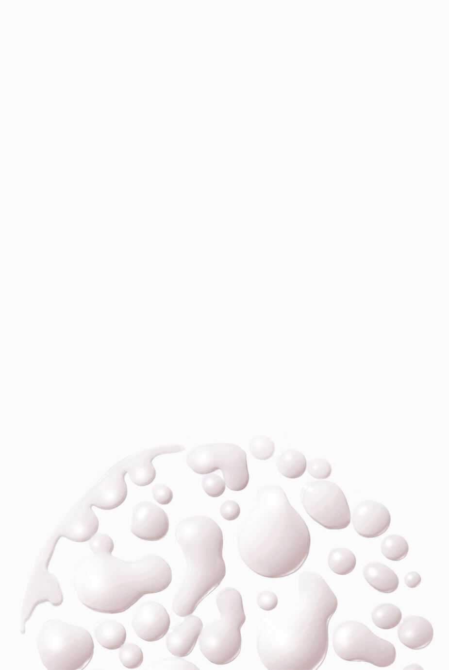 Des gouttes blanches de differentes tailles sur un fond blanc.